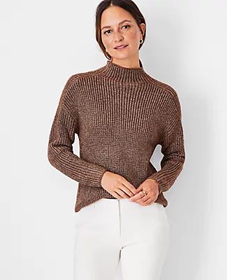 Ann Taylor Shimmer Ribbed Mock Neck Sweater