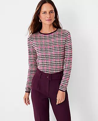 Ann Taylor Houndstooth Crew Neck Sweater