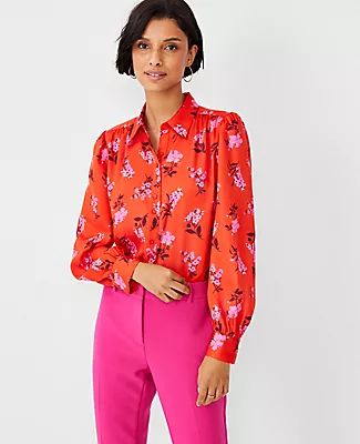 Ann Taylor Petite Floral Collared Button Down Blouse