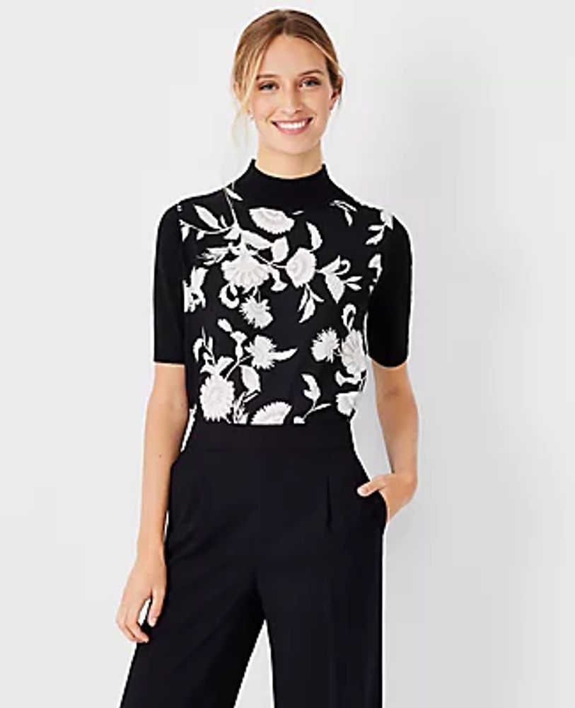 Ann Taylor Floral Mixed Media Sweater 