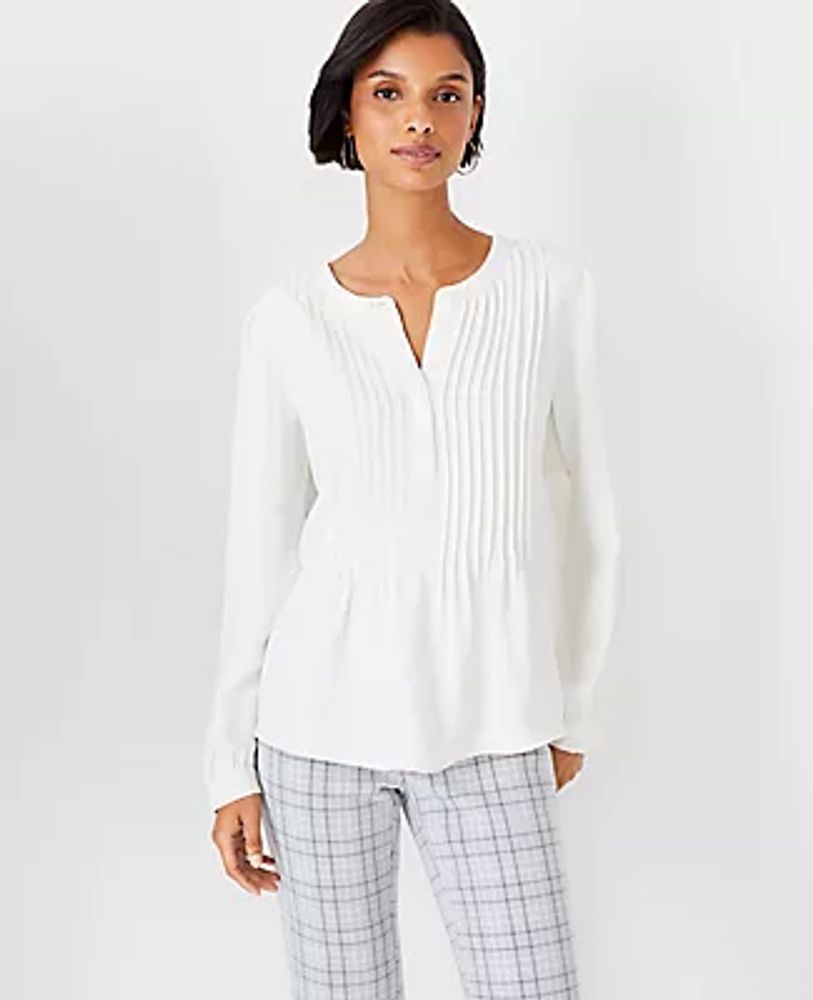 Ann Taylor Petite Mixed Media Pintucked Top
