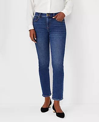 Ann Taylor Sculpting Pocket Mid Rise Tapered Jeans in Classic Indigo Wash