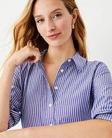 Ann Taylor Petite Striped Relaxed Perfect Shirt Blue Stripe Women's