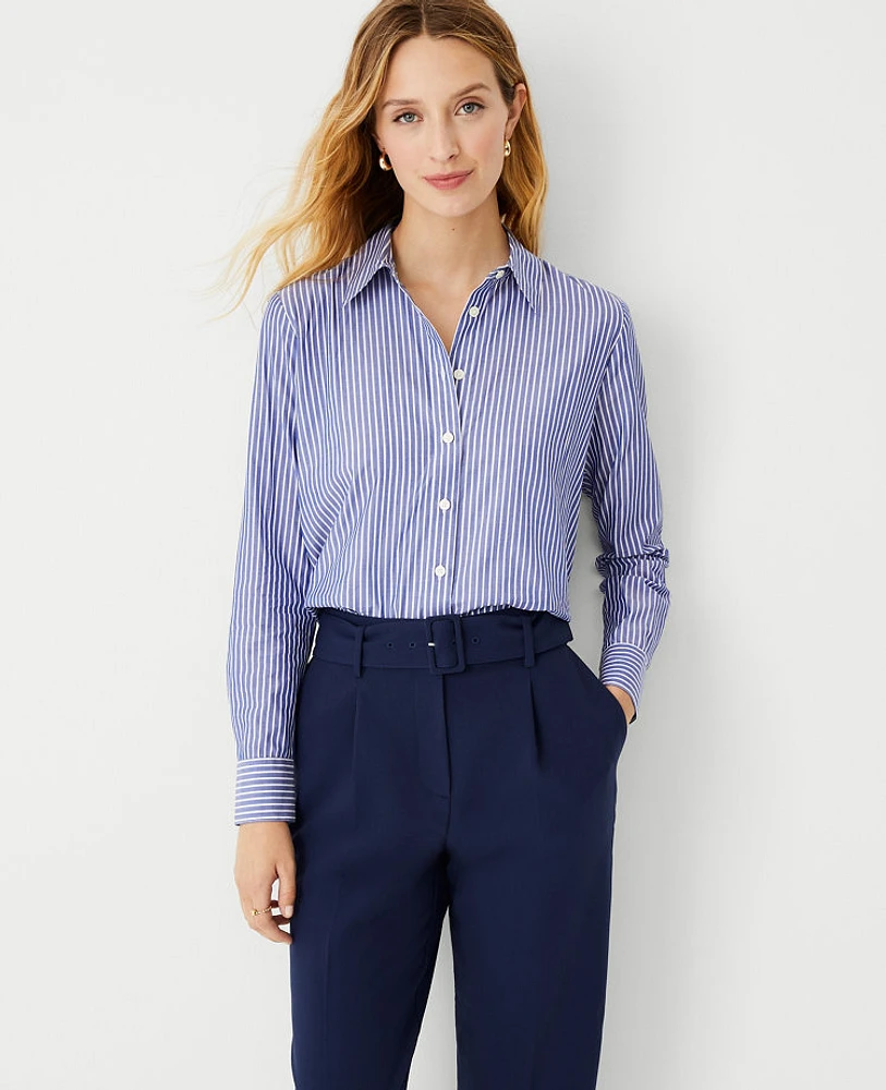 Ann Taylor Petite Striped Relaxed Perfect Shirt Blue Stripe Women's