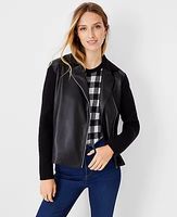 Ann Taylor Petite Faux Leather Moto Sweater Jacket