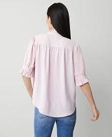 Ann Taylor Silky Ruffle Collar Blouse Pink Ribbon Women's