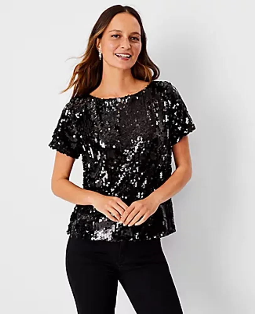 Ann Taylor Sequin Boatneck Tee