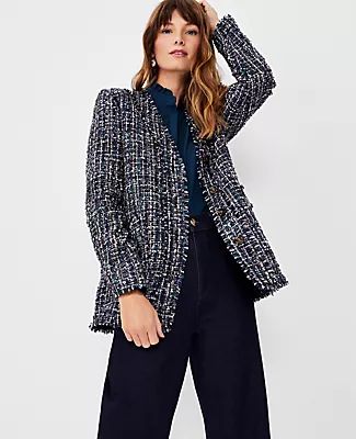 Ann Taylor Shimmer Fringe Tweed Cardigan Jacket
