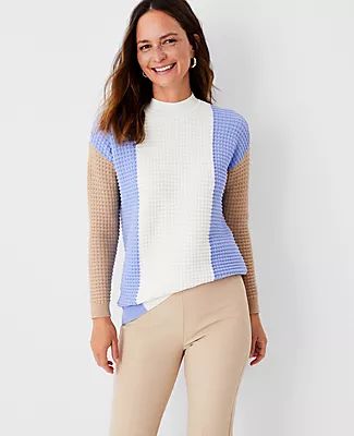 Ann Taylor Colorblock Textured Mock Neck Sweater