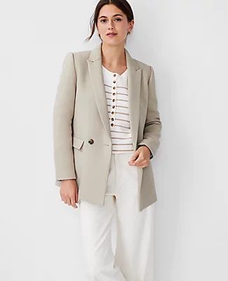 Ann Taylor The Relaxed Double Breasted Long Blazer Twill