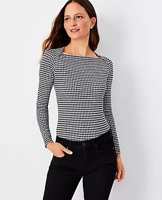 Ann Taylor Houndstooth Refined Stretch Envelope Neck Top