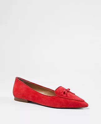 Ann Taylor Bow Suede Pointy Loafer Flats