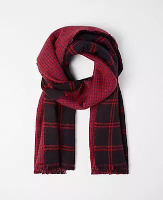 Ann Taylor Plaid Houndstooth Reversible Blanket Scarf
