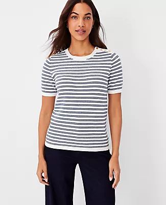 Ann Taylor Striped Shoulder Button Sweater Tee