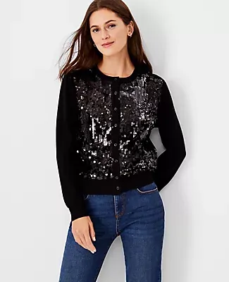 Ann Taylor Sequin Front Cardigan