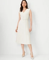 Ann Taylor The Belted V-Neck Midi Dress Fluid Crepe Ivory Whisper Women's