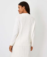 Ann Taylor Petite Pearlized Mock Neck Cable Sweater Size Large Winter White Women's