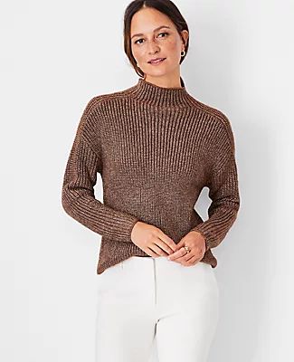 Ann Taylor Petite Shimmer Ribbed Mock Neck Sweater