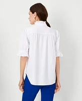 Ann Taylor Petite Poplin Ruffle Button Top White Women's