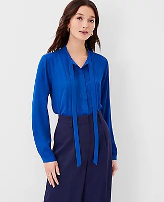 Ann Taylor Petite Pintucked Bow Blouse