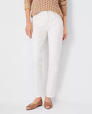 Ann Taylor Petite Sculpting Pocket Mid Rise Tapered Jeans Ivory
