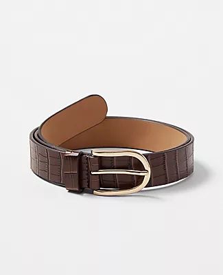 Ann Taylor Embossed Oval Buckle Leather Belt