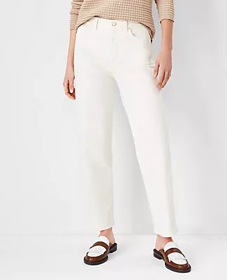 Ann Taylor Sculpting Pocket High Rise Straight Jeans Ivory