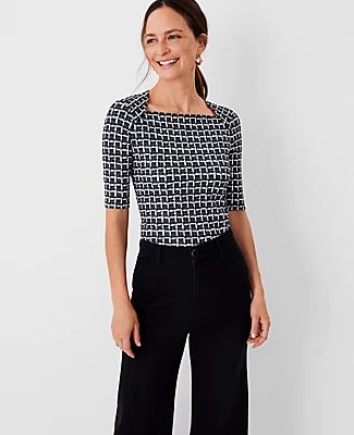 Ann Taylor Geo Refined Stretch Envelope Neck Top