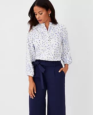 Ann Taylor Floral Pintucked Mixed Media Top