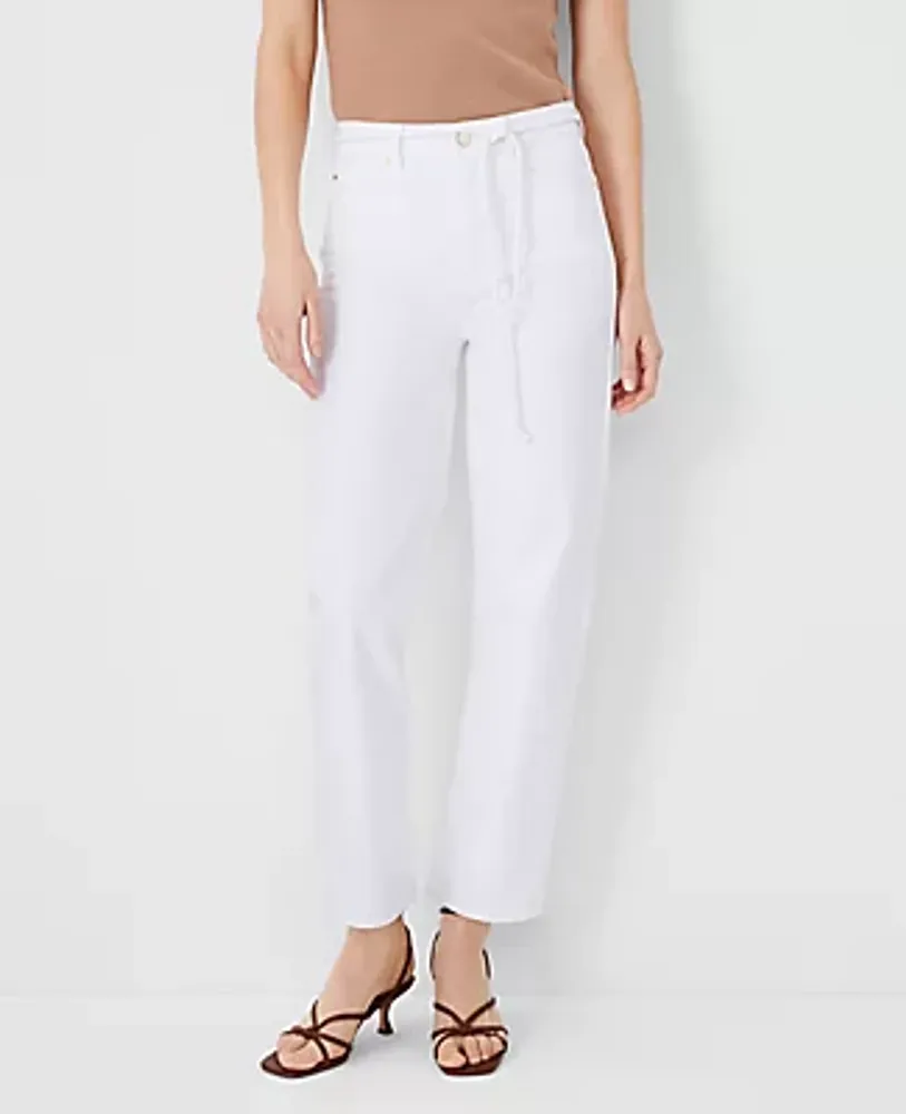 Ann Taylor Belted Sculpting Pocket High Rise Straight Jeans White