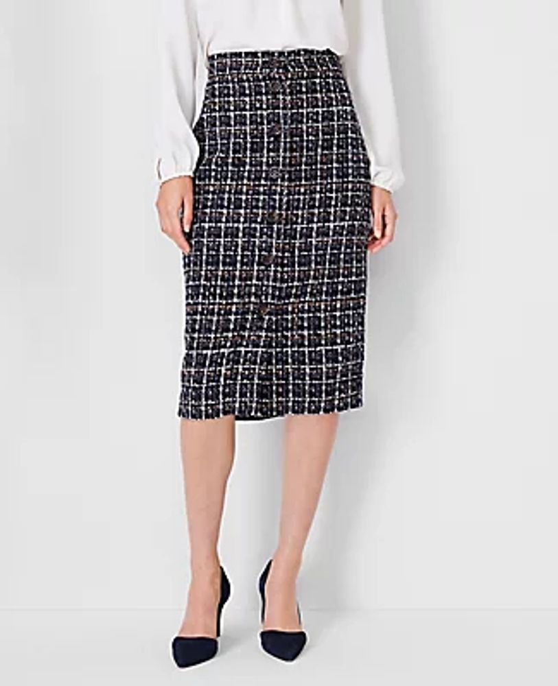 Ann Taylor Petite Tweed Button Front Pencil Skirt