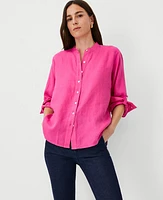 Ann Taylor Linen Relaxed Roll Tab Perfect Shirt Bold Pink Women's