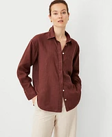 Ann Taylor Oversized Linen Shirt Brown Stone Women's