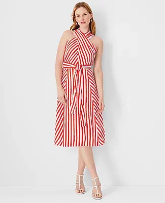 Ann Taylor Striped Crossover Neck Wrap Dress