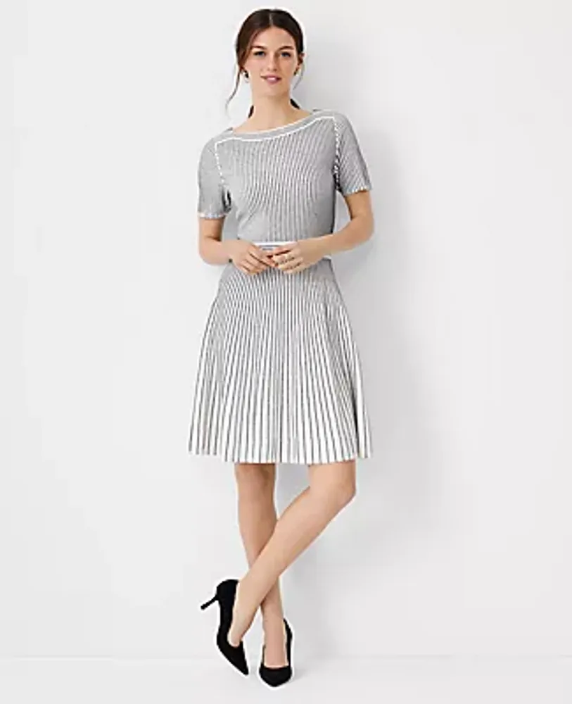 Ann Taylor Petite Stripe Ribbed Flare Sweater Dress