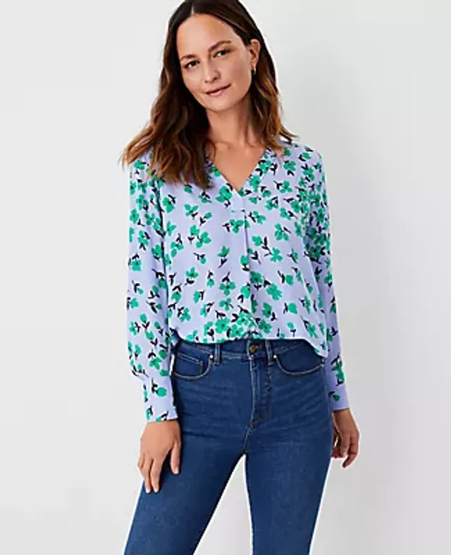 Petite Floral Mixed Media Pleat Front Top