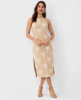 Ann Taylor Palm Embroidered Halter Flare Dress