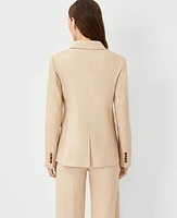 Ann Taylor The Tall Long Double Breasted Blazer in Herringbone Linen Blend Size 4 Toasted Oat Women's