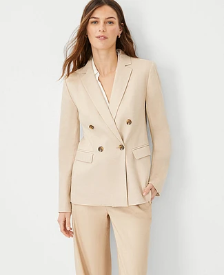 Ann Taylor The Tall Long Double Breasted Blazer in Herringbone Linen Blend Size 4 Toasted Oat Women's