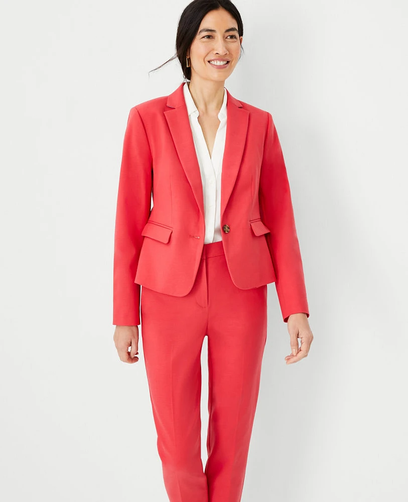 Ann Taylor The Petite One Button Blazer in Stretch Cotton Size 0 Red Coral Women's