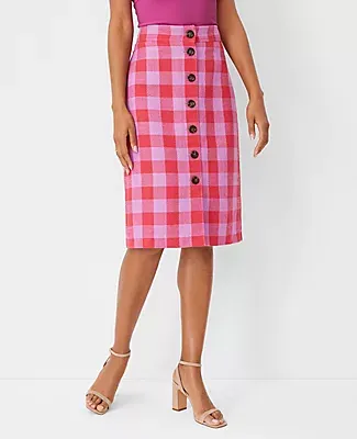 Ann Taylor Petite Plaid Button Front A-Line Skirt