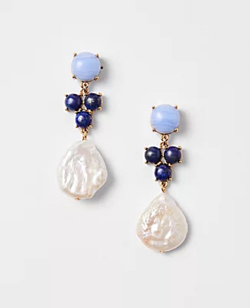 Ann Taylor Marbleized Ball Freshwater Pearl Drop Earrings
