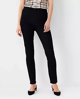 Ann Taylor Petite Sculpting Pocket High Rise Skinny Jeans in Jet Black Wash