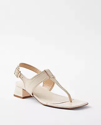 Ann Taylor Embossed Leather T-Strap Mid Block Heel Sandals