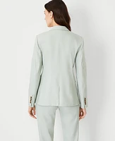 Ann Taylor The Notched One Button Blazer in Linen Blend Size 14 Aqua Grey Women's