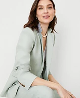 Ann Taylor The Notched One Button Blazer in Linen Blend Size 14 Aqua Grey Women's