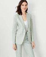 Ann Taylor The Notched One Button Blazer in Linen Blend Size 14 Aqua Grey Women's