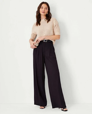 Ann Taylor The Petite Pleated Wide Leg Pant Black Women's