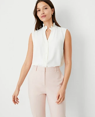 Ann Taylor Ruffle Neck Button Top Women's