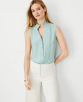 Ann Taylor Ruffle Neck Button Top Women's